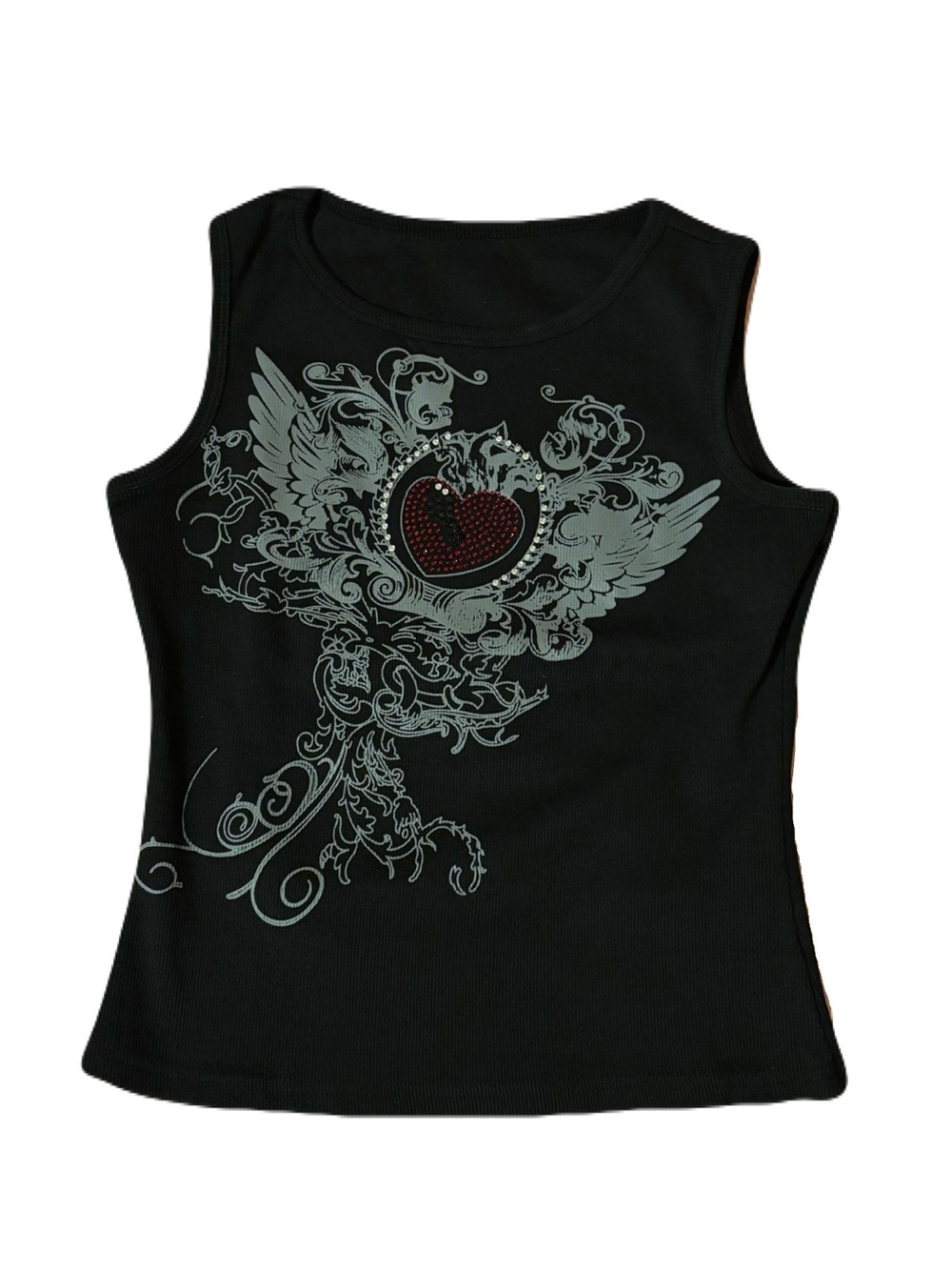 ❌SOLD —DO NOT BUY❌ Graphic Winged Heart Black Tank Top
